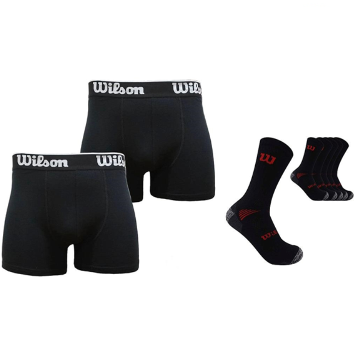 PACK X2 BOXER WILSON ALGODÓN NEGRO + TRIPACK DE MEDIAS